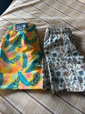 Kids Swim Shorts - Yellow Tropical Print